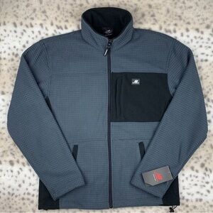 NEW! New Balance - Men's Knit "GRID" Fleece Full-Zip Jacket Blue/Gray w/Black SM